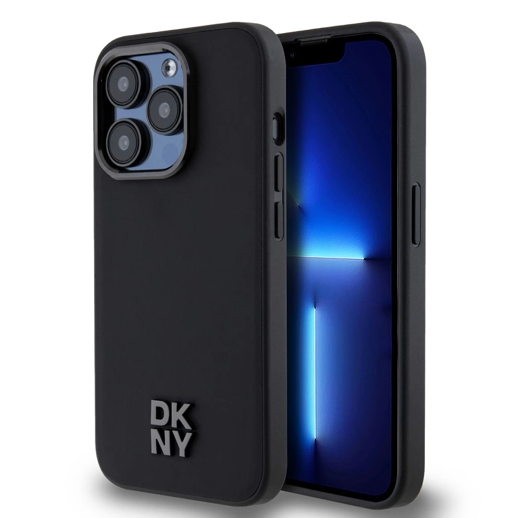 DKNY PU Bőr Stack Logo Magsafe tok iPhone 14 Pro készülékhez fekete