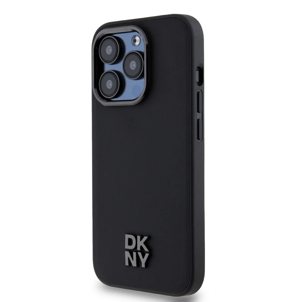 DKNY PU Bőr Stack Logo Magsafe tok iPhone 14 Pro készülékhez fekete