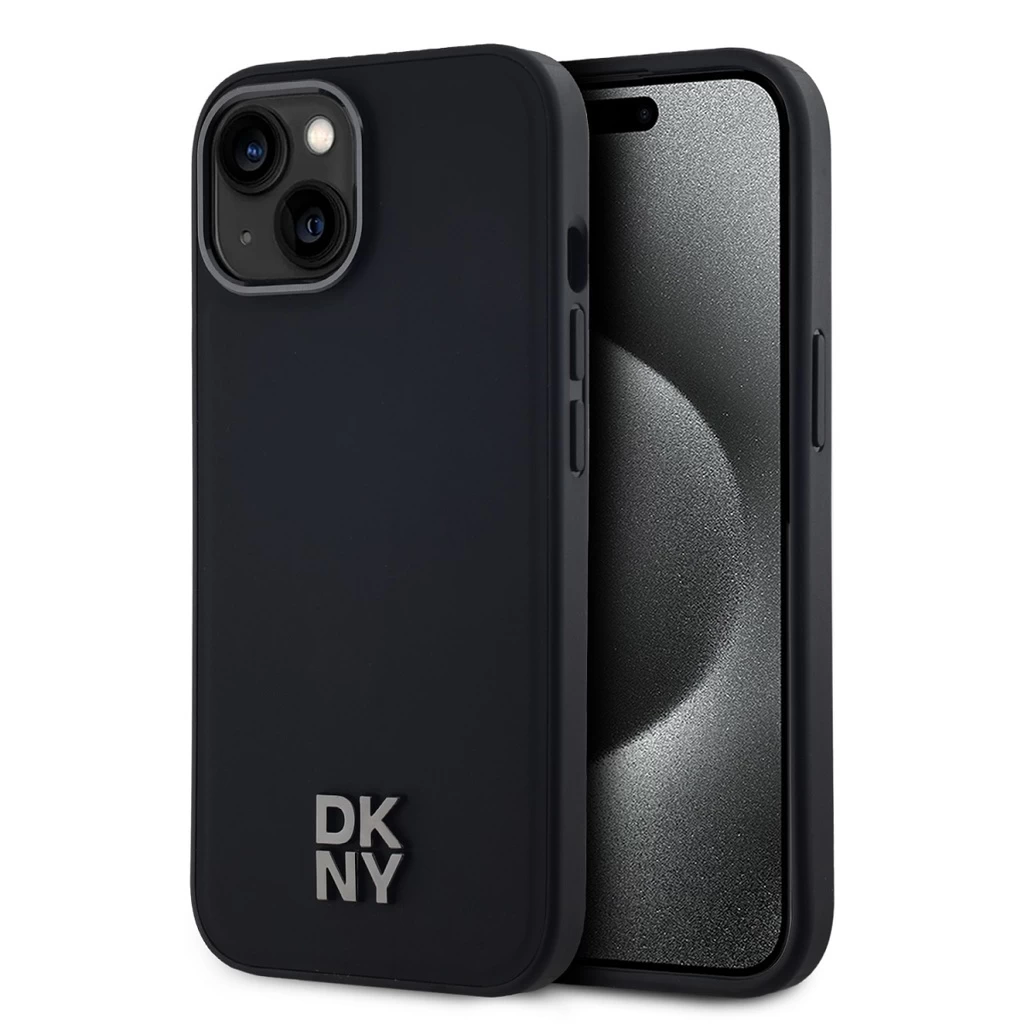 DKNY PU Leather Stack Logo Magsafe tok iPhone 15 készülékhez fekete