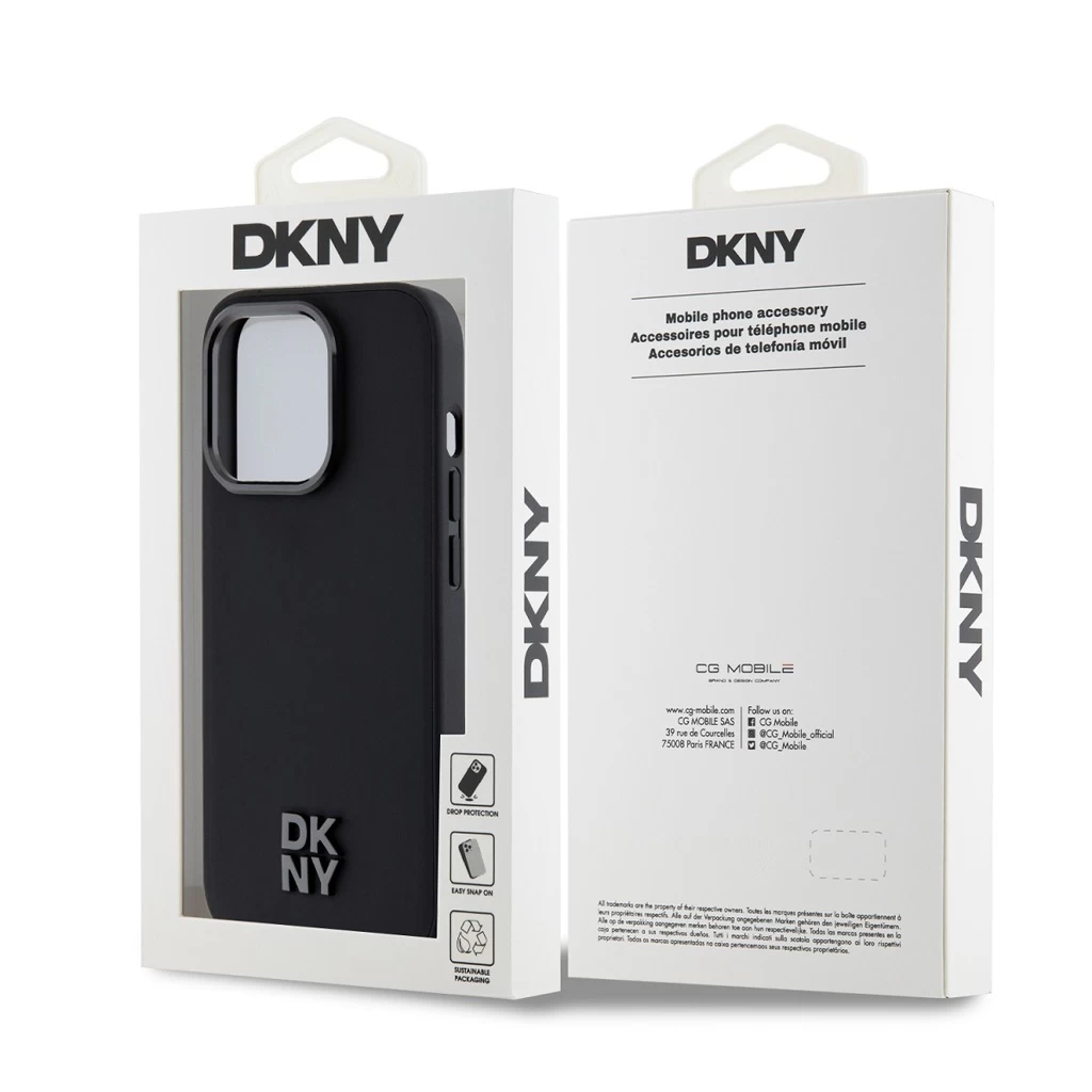 DKNY PU Leather Stack Logo Magsafe tok iPhone 15 Pro Max készülékhez fekete