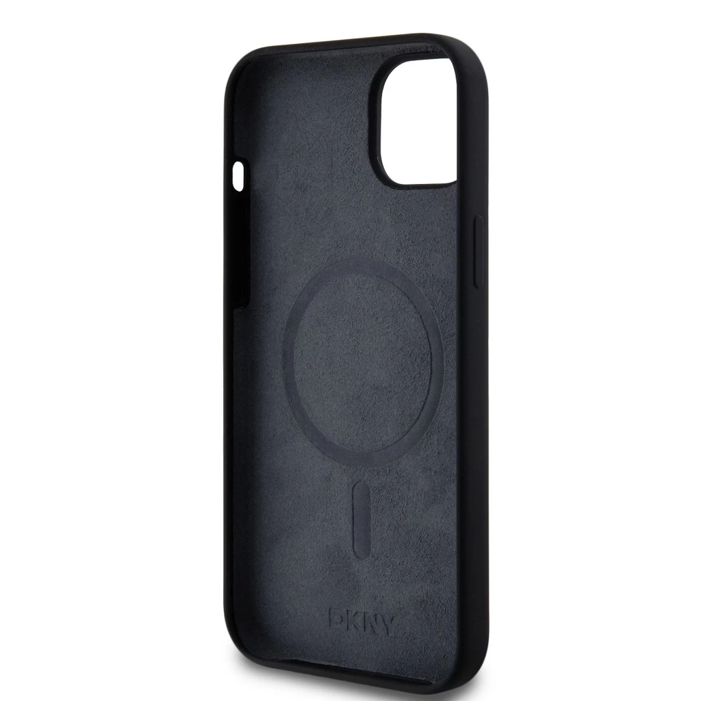 DKNY Liquid Silicone Arch Logo MagSafe tok iPhone 15 Plus készülékhez fekete