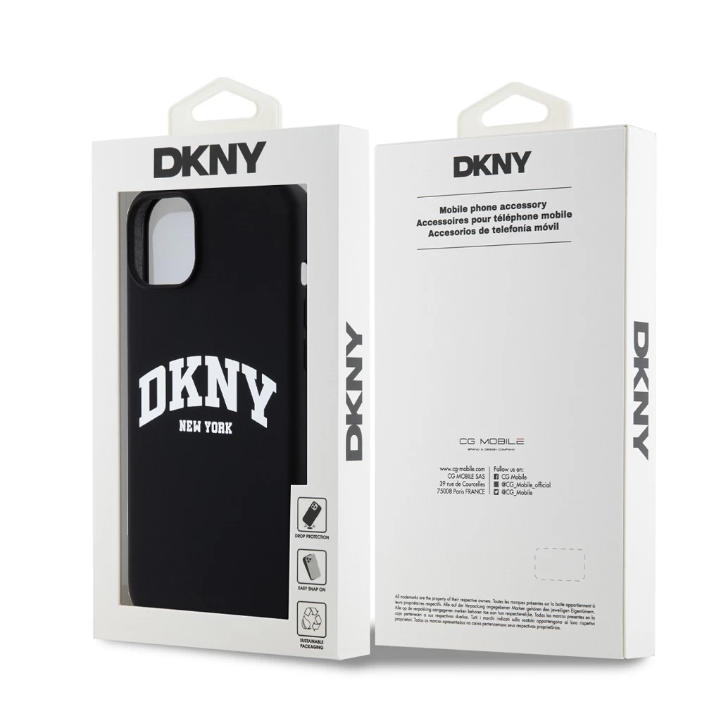 DKNY Liquid Silicone Arch Logo MagSafe tok iPhone 15 Plus készülékhez fekete