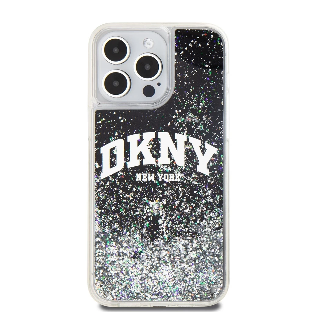 DKNY Liquid Glitter Arch Logo tok iPhone 13 Pro Max készülékhez fekete