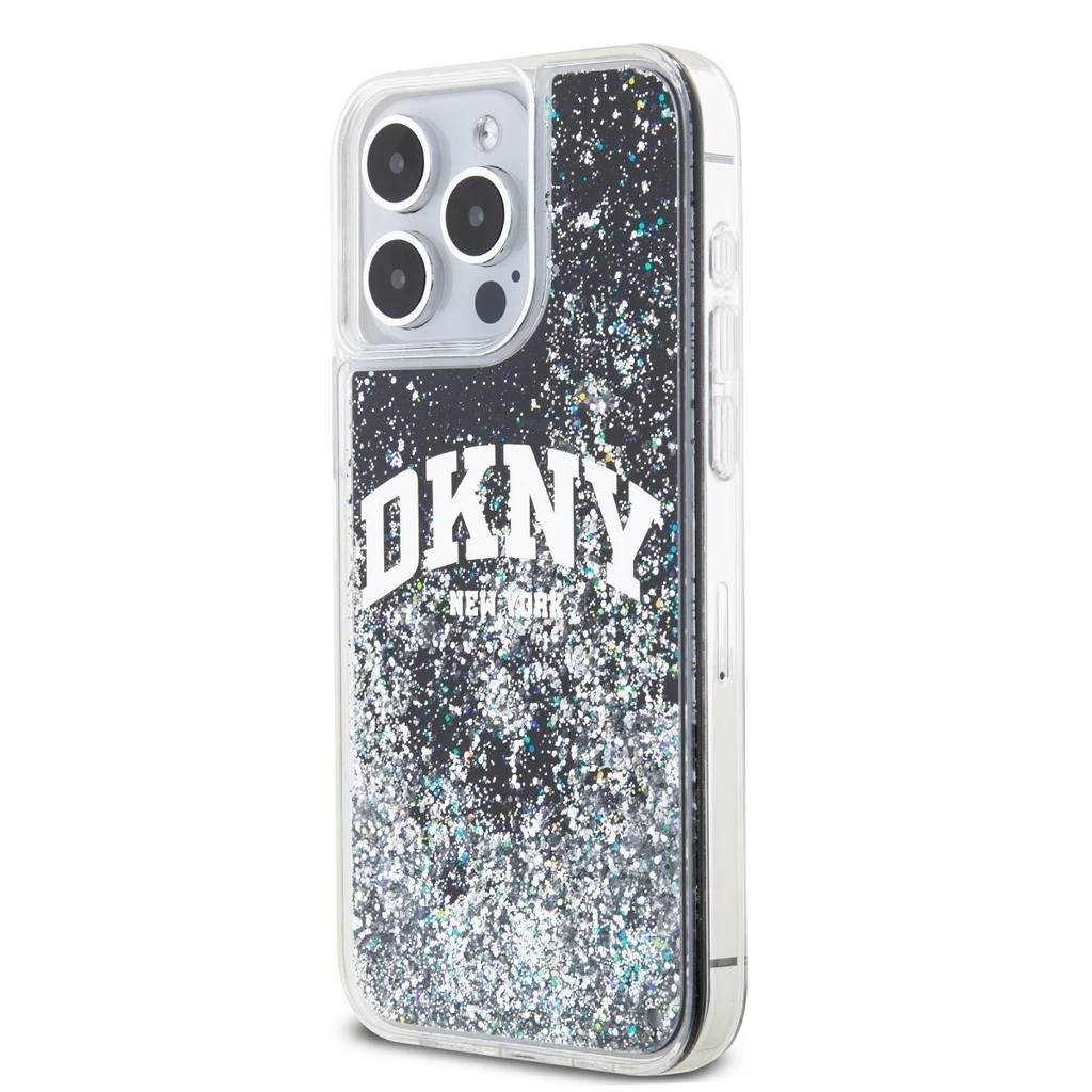 DKNY Liquid Glitter Arch Logo tok iPhone 13 Pro Max készülékhez fekete