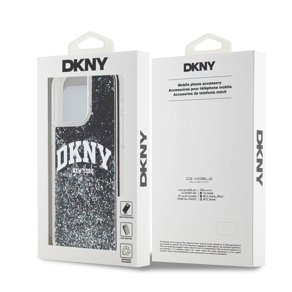 DKNY Liquid Glitter Arch Logo tok iPhone 13 Pro Max készülékhez fekete
