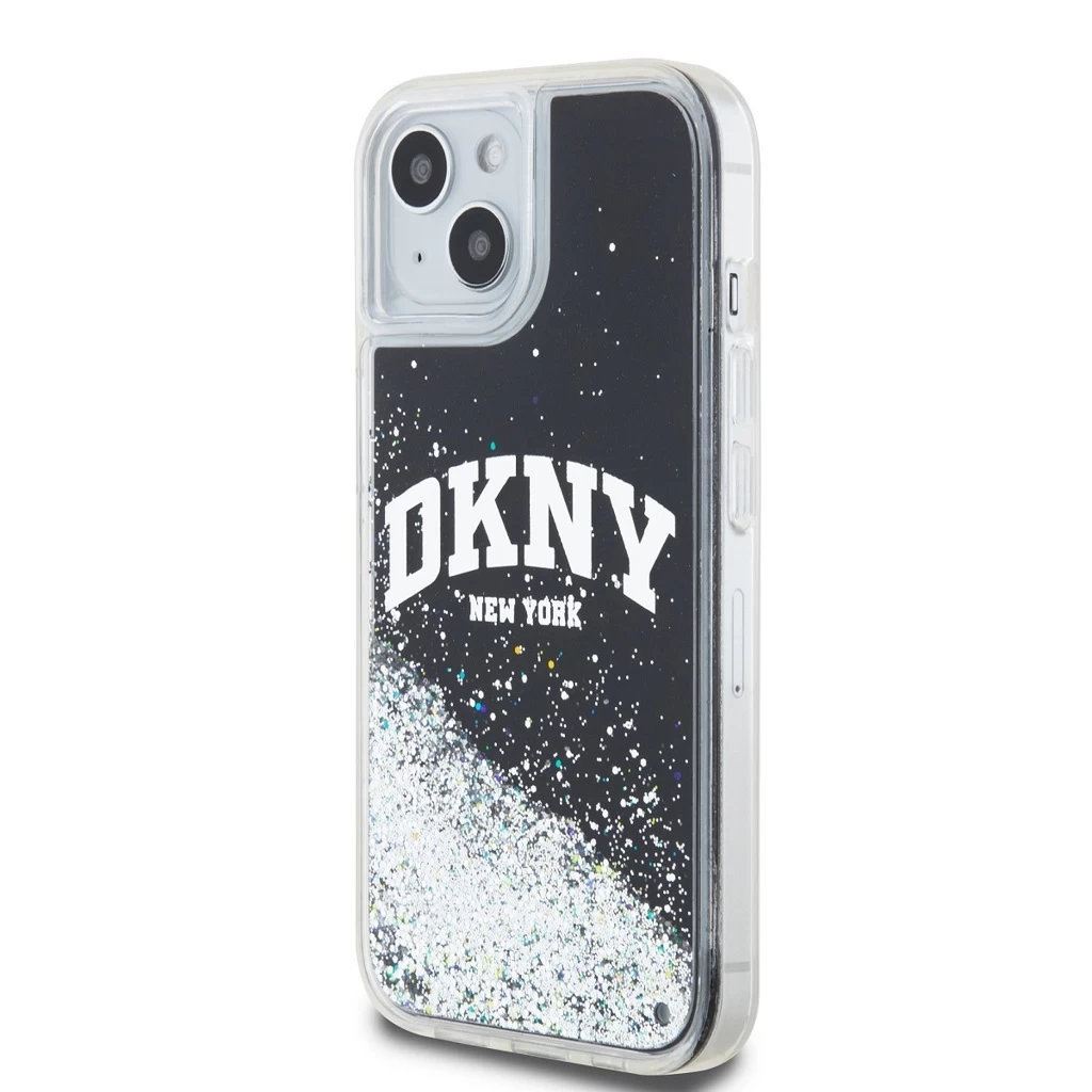 DKNY Liquid Glitter Arch Logo tok iPhone 14 készülékhez fekete