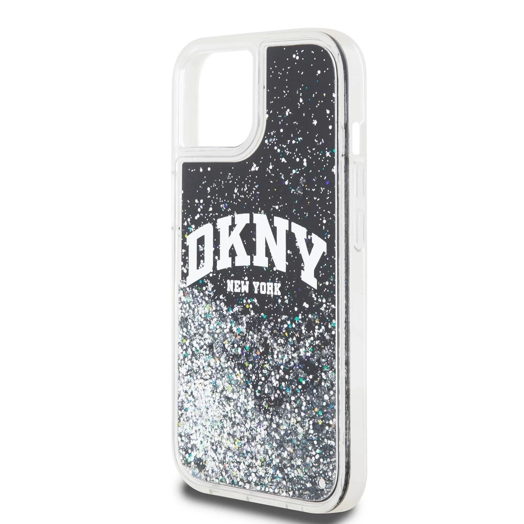 DKNY Liquid Glitter Arch Logo tok iPhone 14 készülékhez fekete
