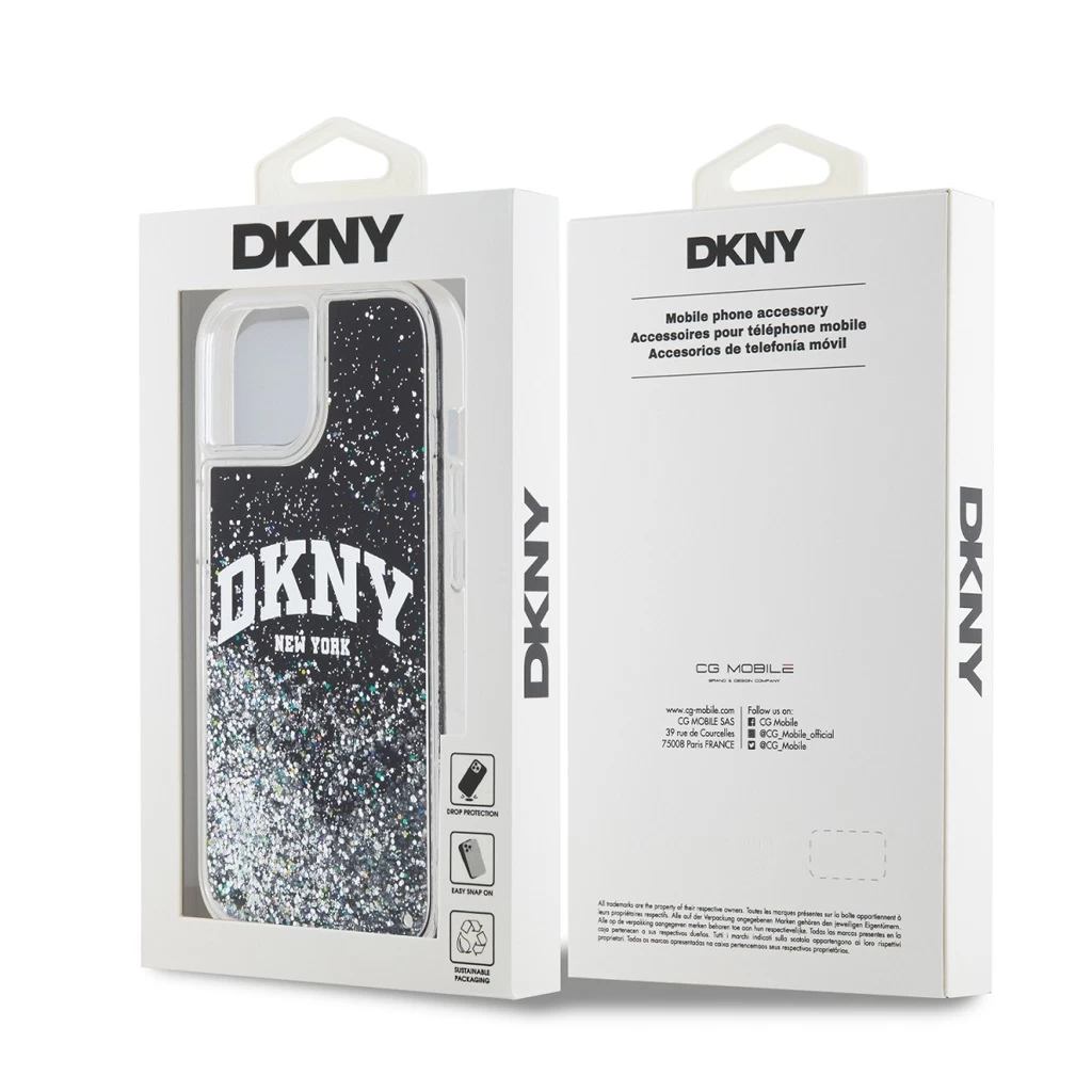 DKNY Liquid Glitter Arch Logo tok iPhone 14 készülékhez fekete
