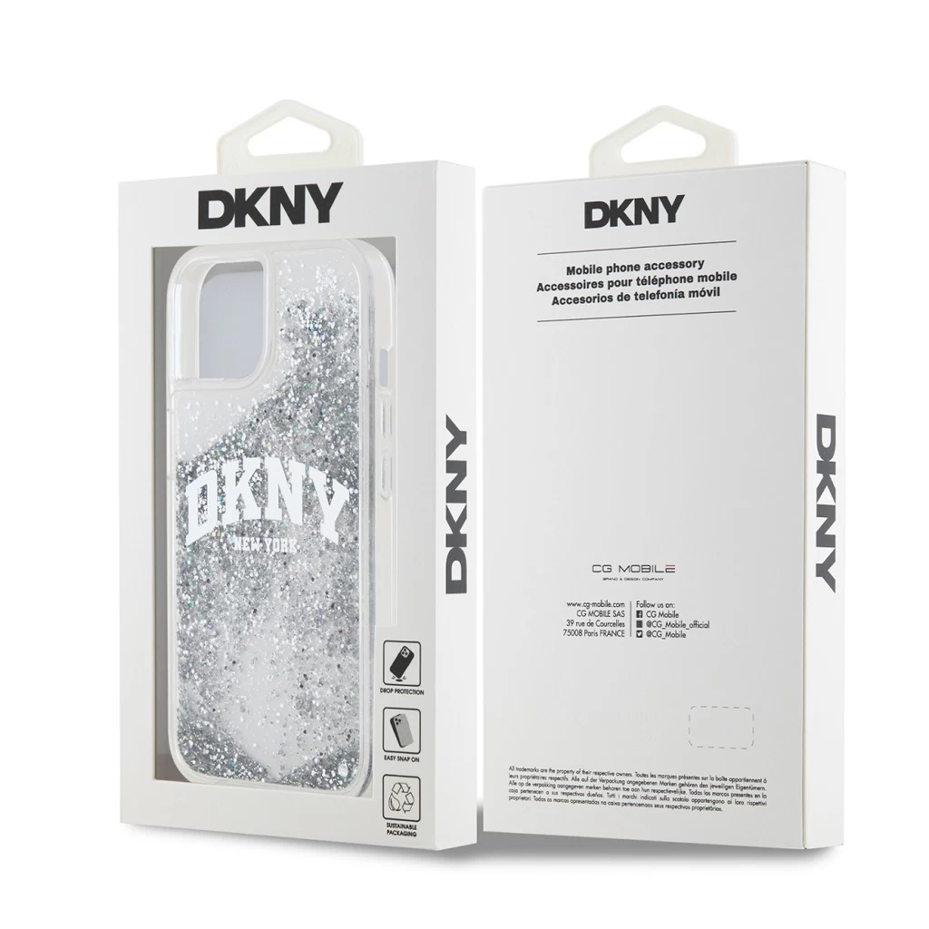 DKNY Liquid Glitter Arch Logo tok iPhone 15 készülékhez átlátszó