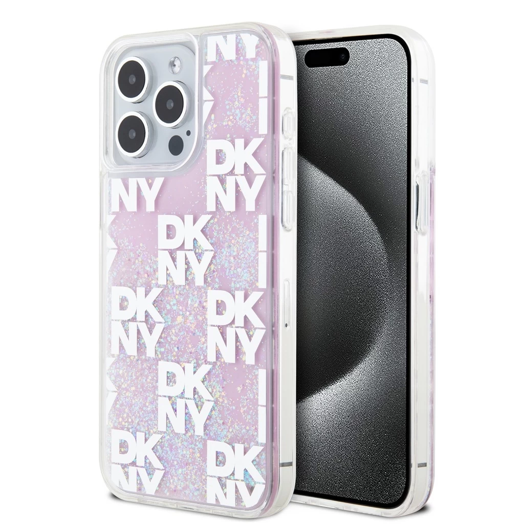 DKNY Liquid Glitter Checkered Pattern tok iPhone 15 Pro Max készülékhez rózsaszín