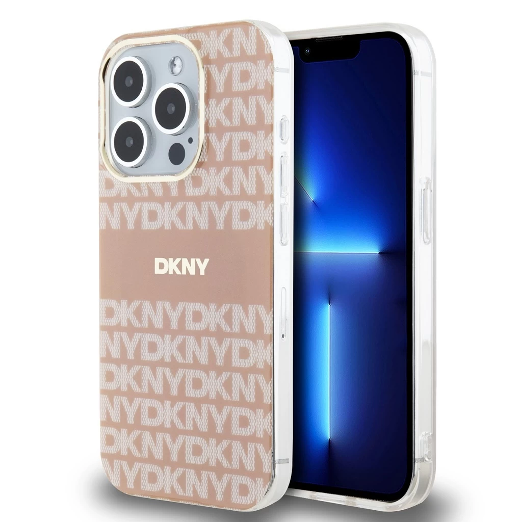 DKNY PC/TPU Repeat Pattern Tonal Stripe Magsafe tok iPhone 14 Pro készülékhez rózsaszín