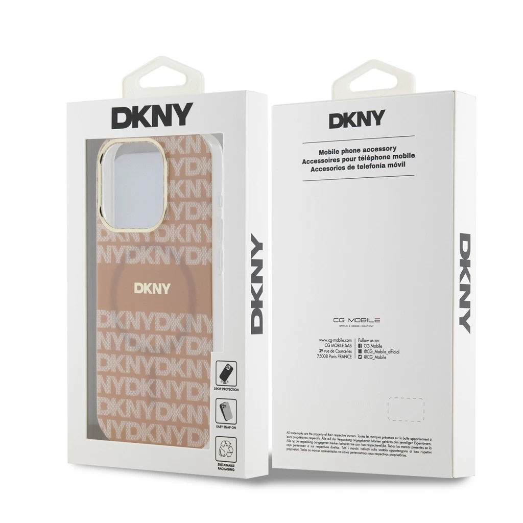 DKNY PC/TPU Repeat Pattern Tonal Stripe Magsafe tok iPhone 15 Pro készülékhez rózsaszín