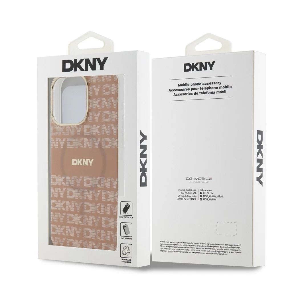 DKNY PC/TPU Repeat Pattern Tonal Stripe Magsafe Tok iPhone 15 Pro Max készülékhez rózsaszín
