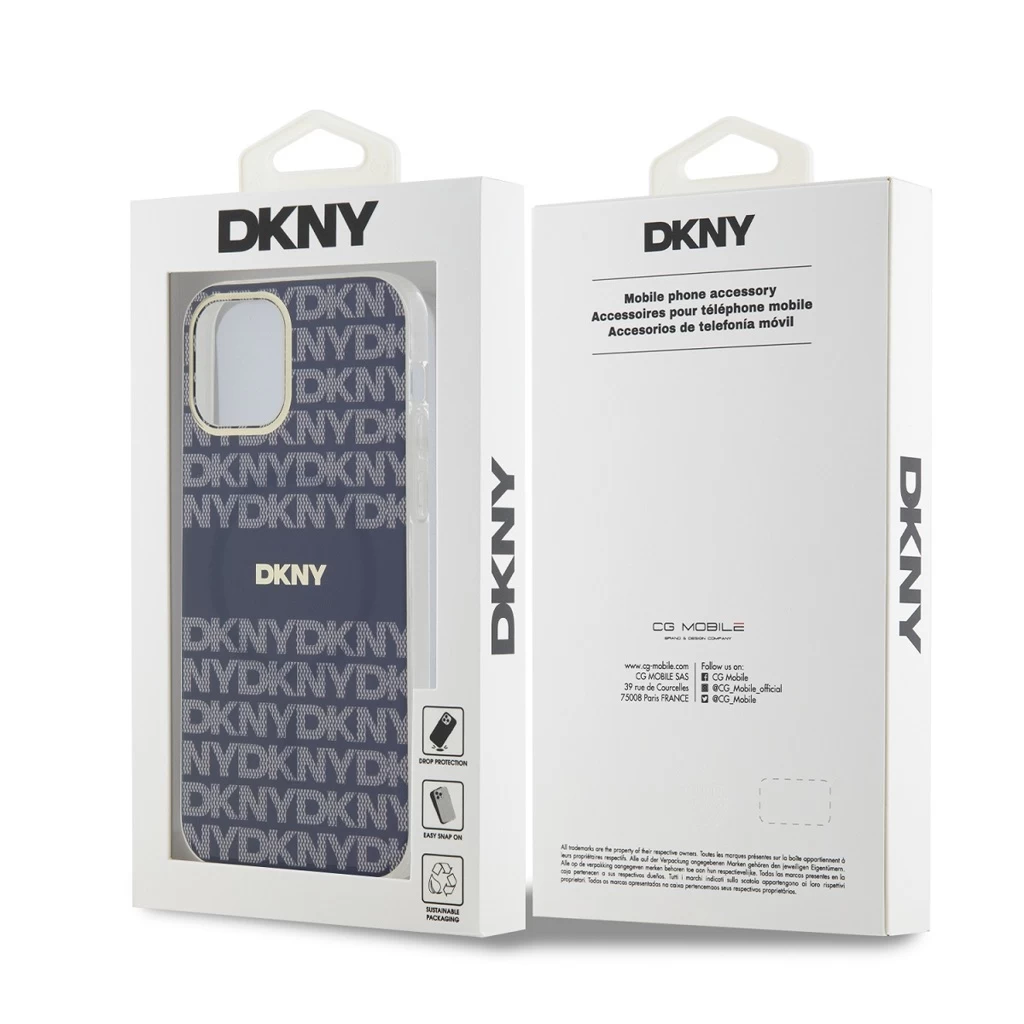 DKNY PC/TPU Repeat Pattern Tonal Stripe Magsafe tok iPhone 12/12 Pro készülékhez kék
