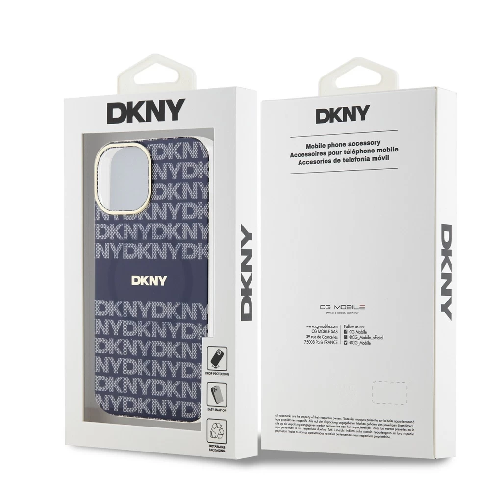 DKNY PC/TPU Repeat Pattern Tonal Stripe Magsafe tok iPhone 15 készülékhez kék