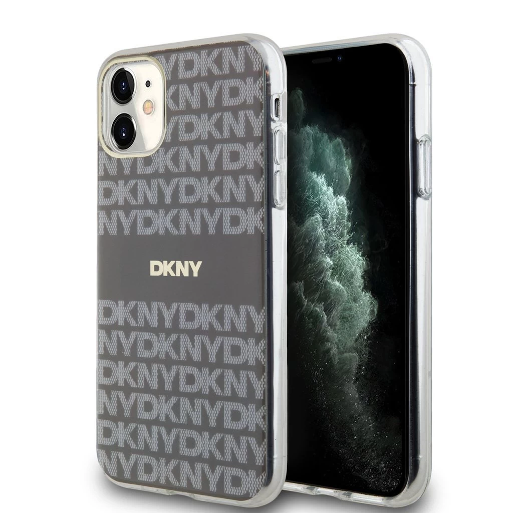 DKNY PC/TPU Repeat Pattern Tonal Stripe Magsafe tok iPhone 11 készülékhez bézs