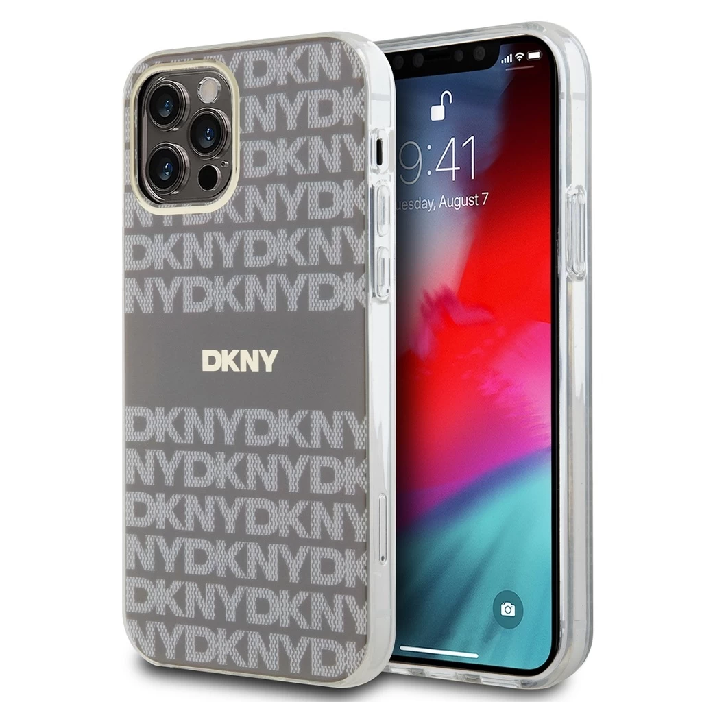 DKNY PC/TPU Repeat Pattern Tonal Stripe Magsafe tok iPhone 12/12 Pro készülékhez bézs