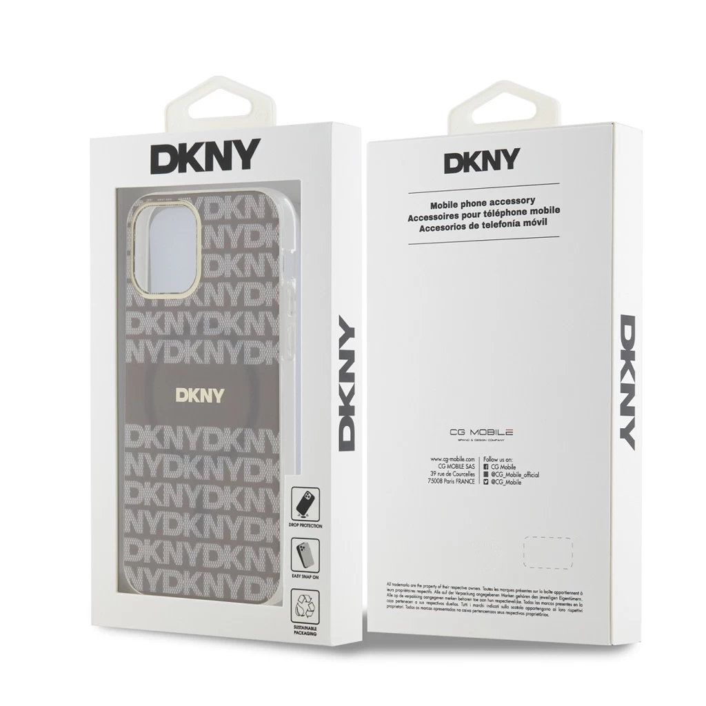DKNY PC/TPU Repeat Pattern Tonal Stripe Magsafe tok iPhone 12/12 Pro készülékhez bézs