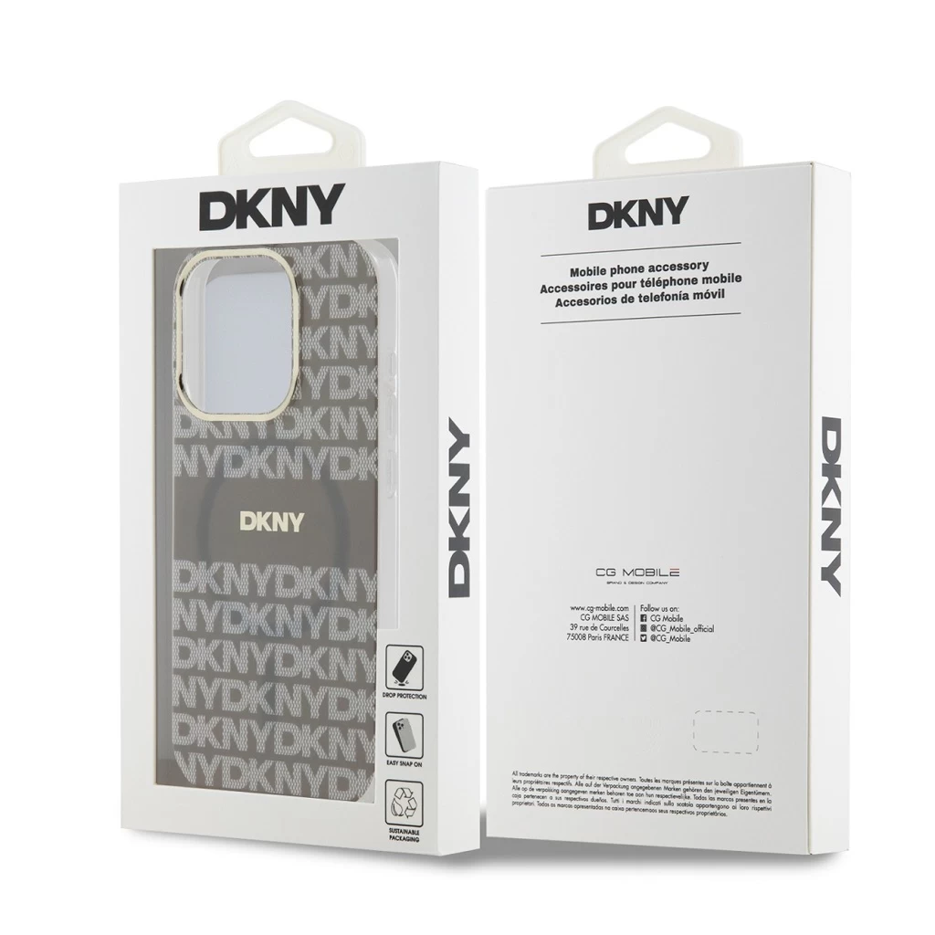 DKNY PC/TPU Repeat Pattern Tonal Stripe Magsafe tok iPhone 13 Pro készülékhez bézs