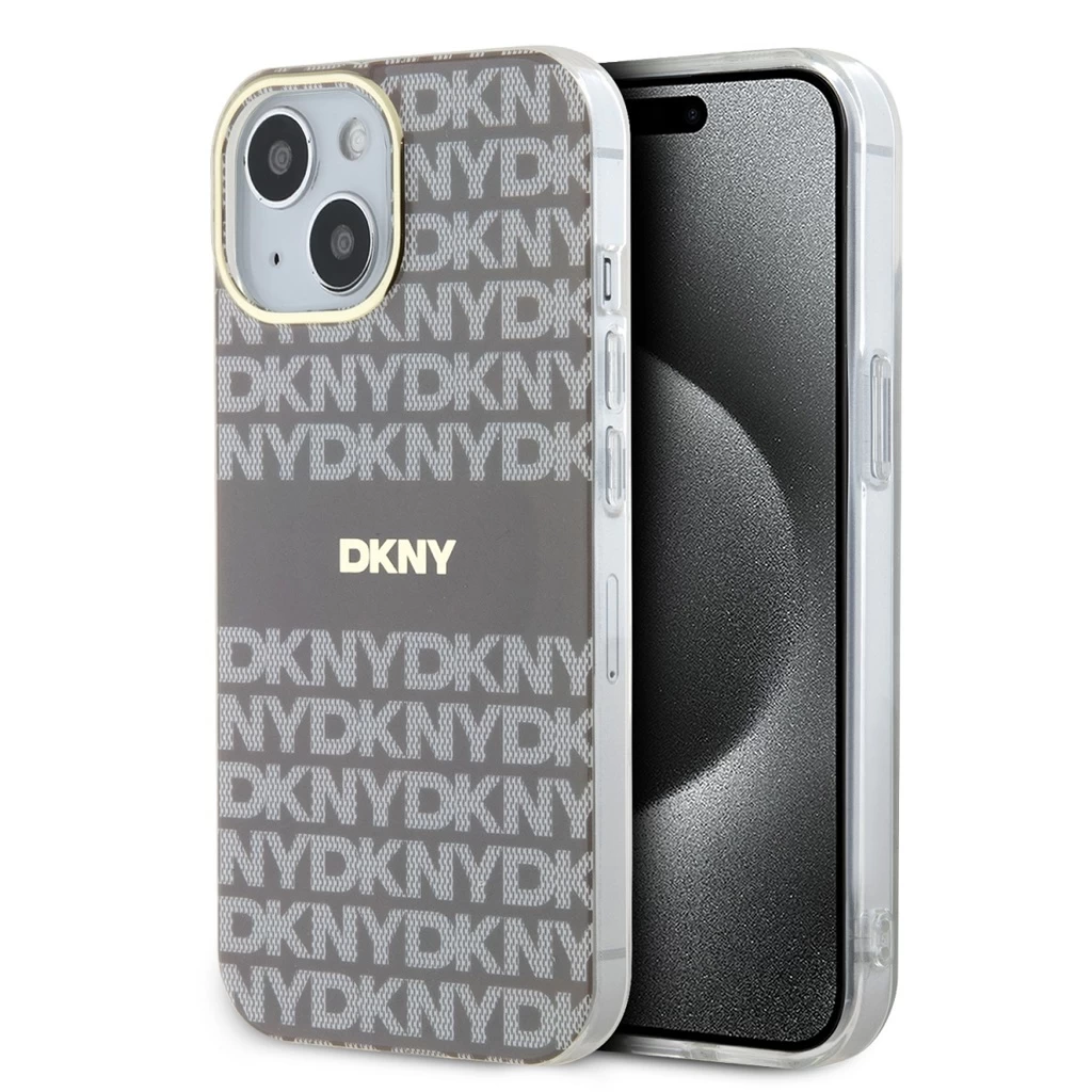 DKNY PC/TPU Repeat Pattern Tonal Stripe Magsafe tok iPhone 15 készülékhez bézs