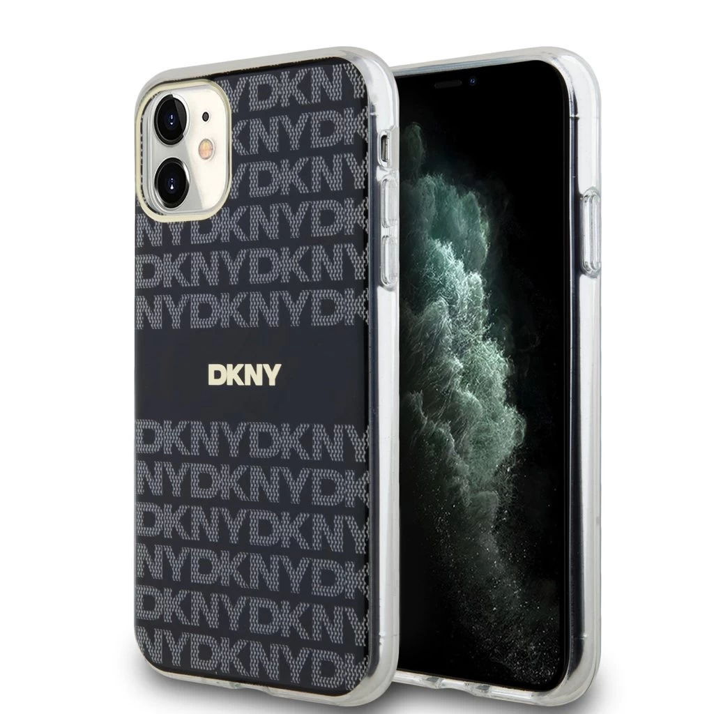 DKNY PC/TPU Repeat Pattern Tonal Stripe Magsafe tok iPhone 11 készülékhez fekete