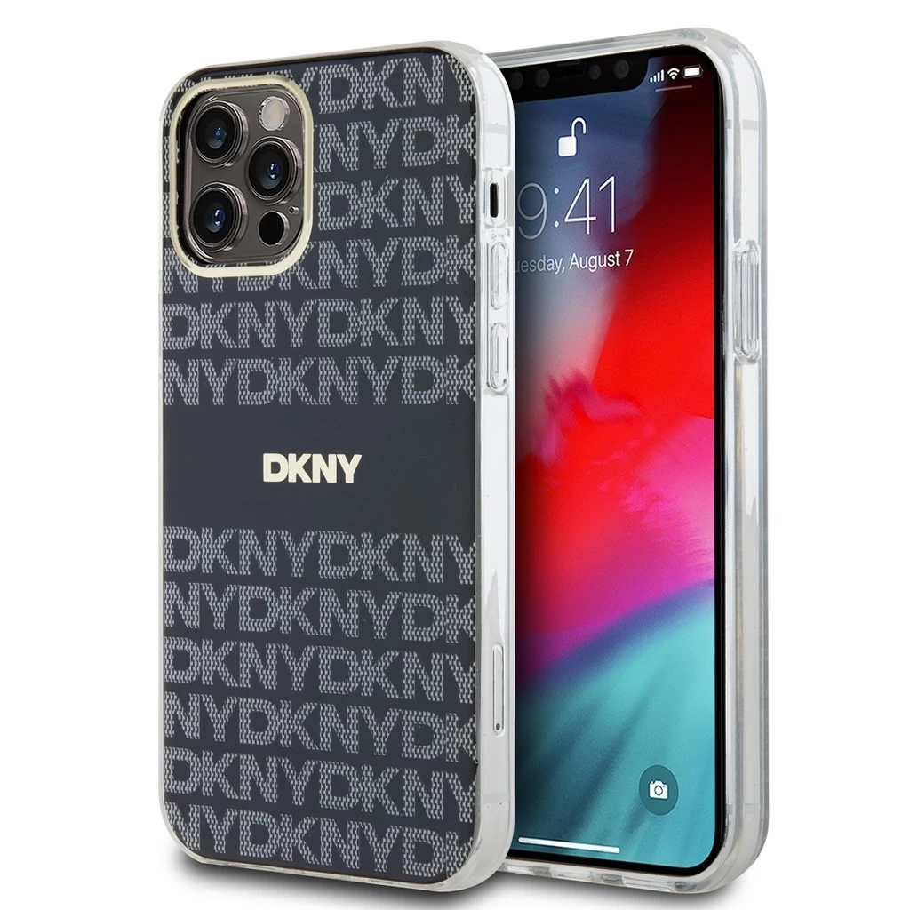 DKNY PC/TPU Repeat Pattern Tonal Stripe Magsafe tok iPhone 12/12 Pro készülékhez fekete