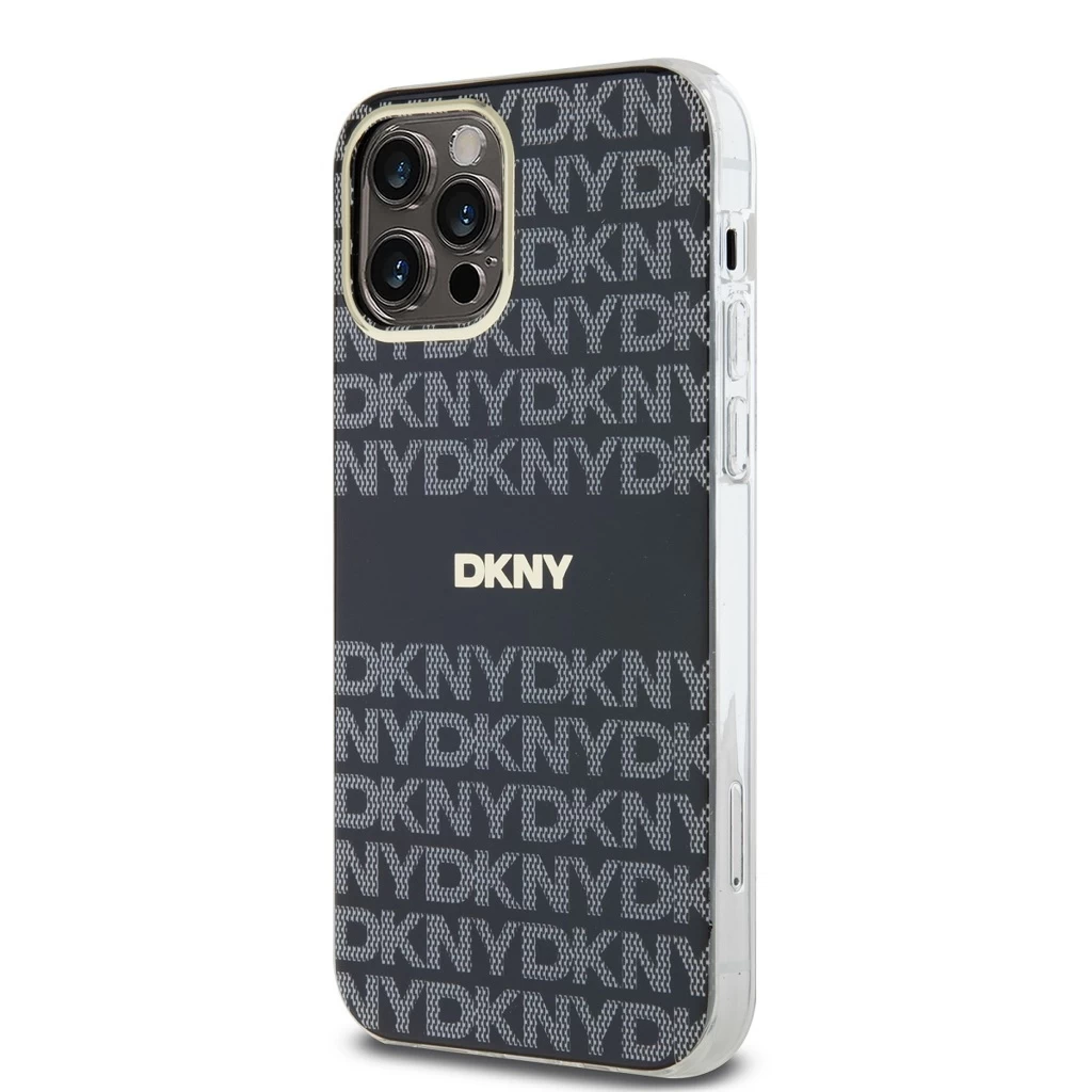 DKNY PC/TPU Repeat Pattern Tonal Stripe Magsafe tok iPhone 12/12 Pro készülékhez fekete