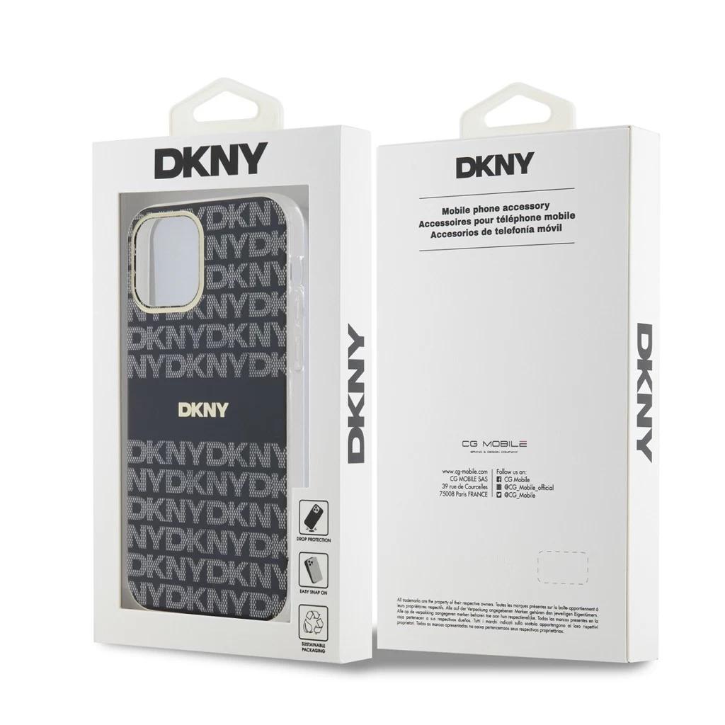 DKNY PC/TPU Repeat Pattern Tonal Stripe Magsafe tok iPhone 12/12 Pro készülékhez fekete