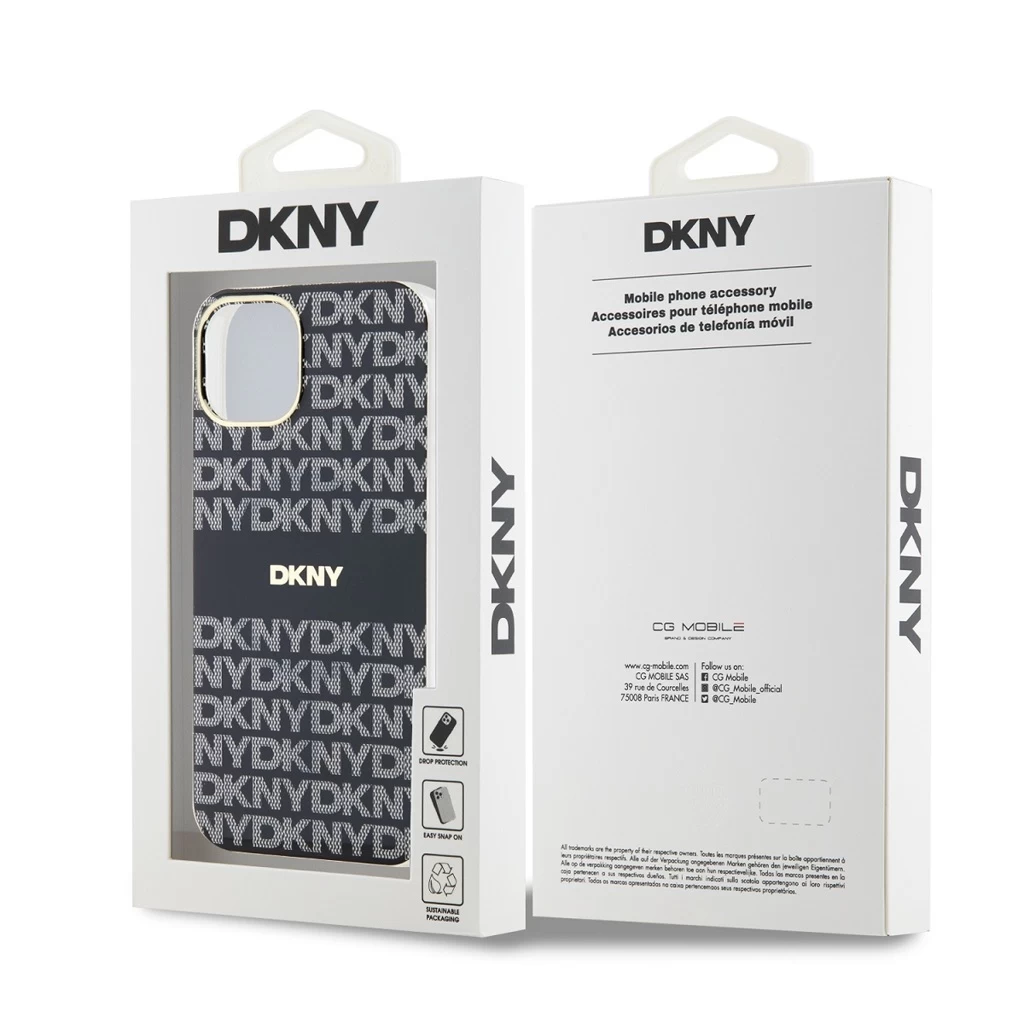 DKNY PC/TPU Repeat Pattern Tonal Stripe Magsafe tok iPhone 13 készülékhez fekete