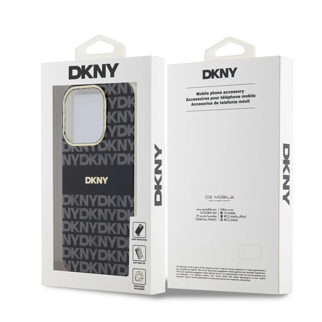 DKNY PC/TPU Repeat Pattern Tonal Stripe Magsafe tok iPhone 13 Pro Max készülékhez fekete