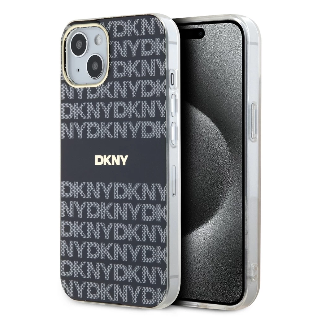 DKNY PC/TPU Repeat Pattern Tonal Stripe Magsafe tok iPhone 15 készülékhez fekete