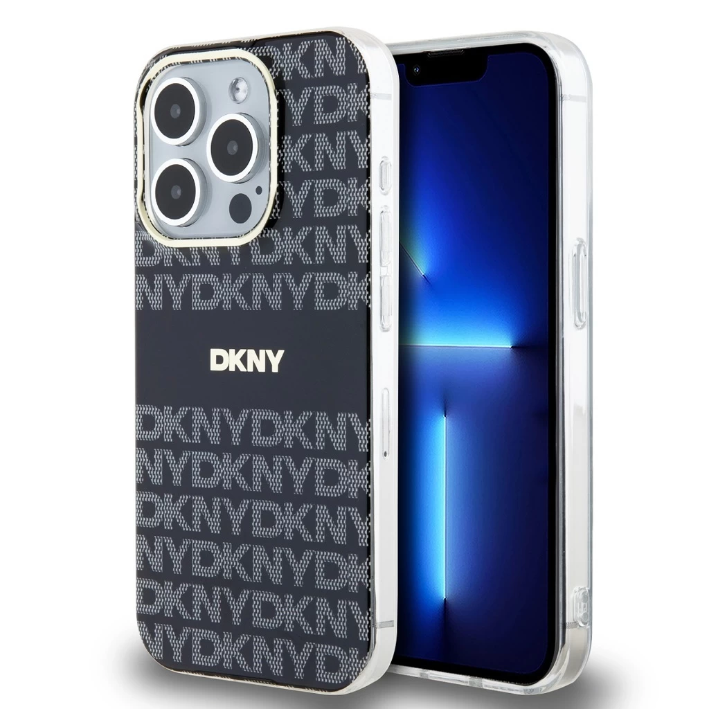 DKNY PC/TPU Repeat Pattern Tonal Stripe Magsafe tok iPhone 15 Pro készülékhez fekete