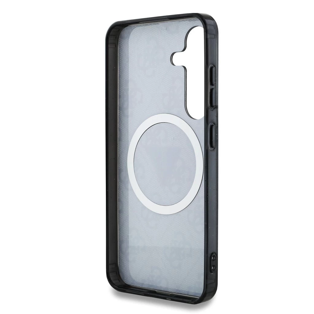 Guess IML 4G Glitter and Triangle Logo MagSafe tok Samsung Galaxy S25 készülékhez fekete