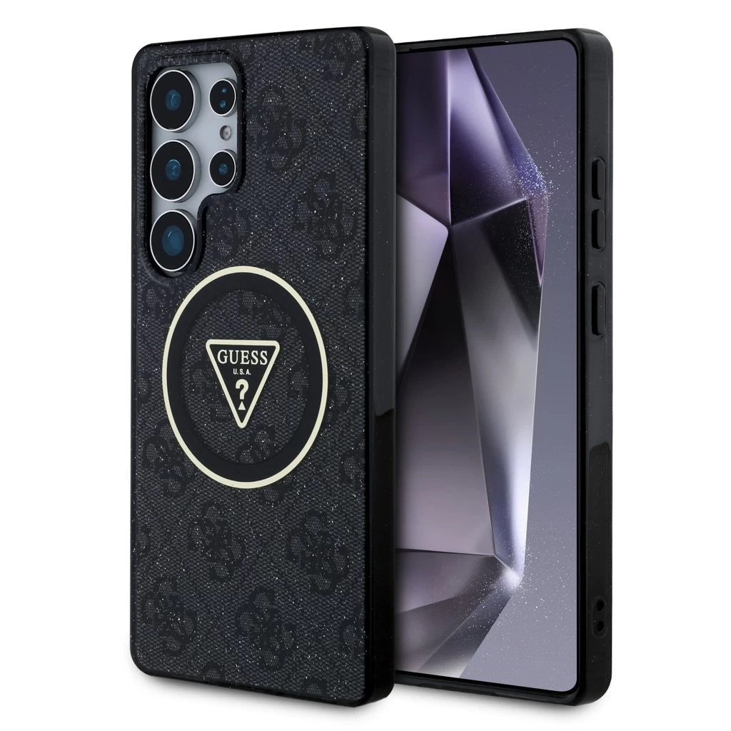 Guess IML 4G Glitter and Triangle Logo MagSafe tok a Samsung Galaxy S25 Ultra készülékhez fekete