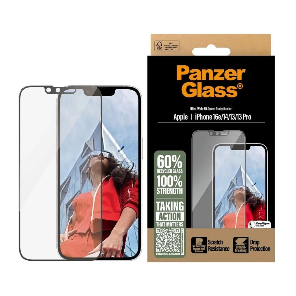 PanzerGlass Tempered Glass UWF kijelzővédő Apple iPhone 13/13 Pro/14/16e készülékhez fekete