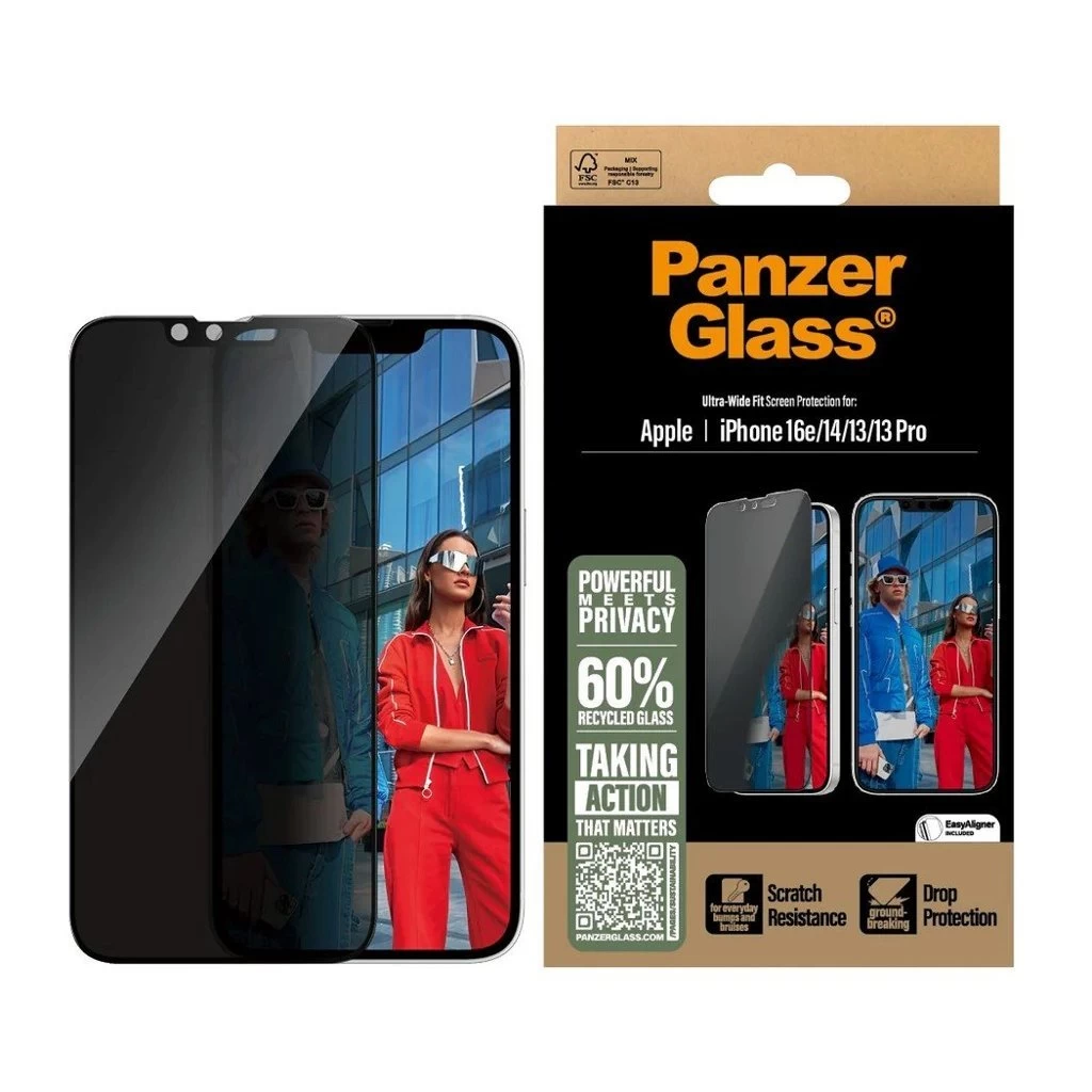 PanzerGlass Privacy Tempered Glass UWF kijelzővédő Apple iPhone 13/13 Pro/14/16e készülékhez fekete