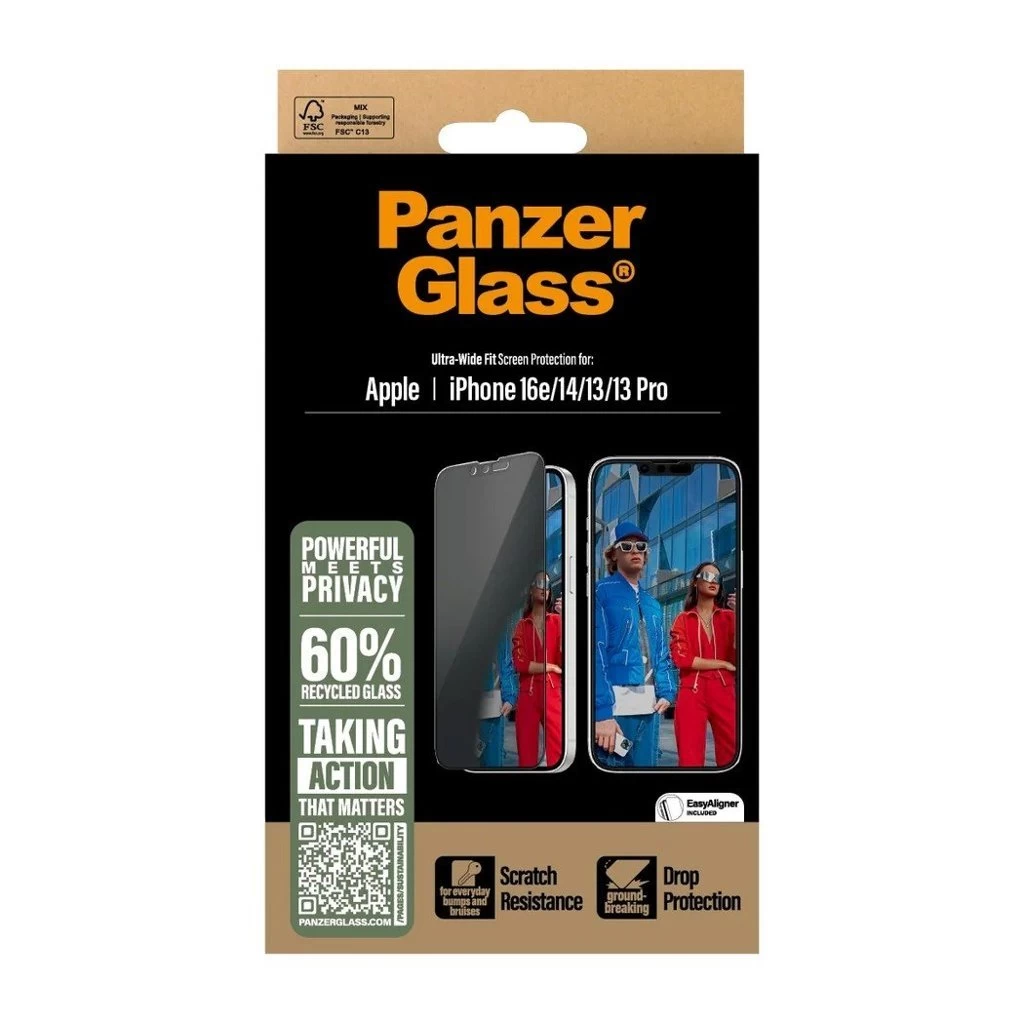 PanzerGlass Privacy Tempered Glass UWF kijelzővédő Apple iPhone 13/13 Pro/14/16e készülékhez fekete