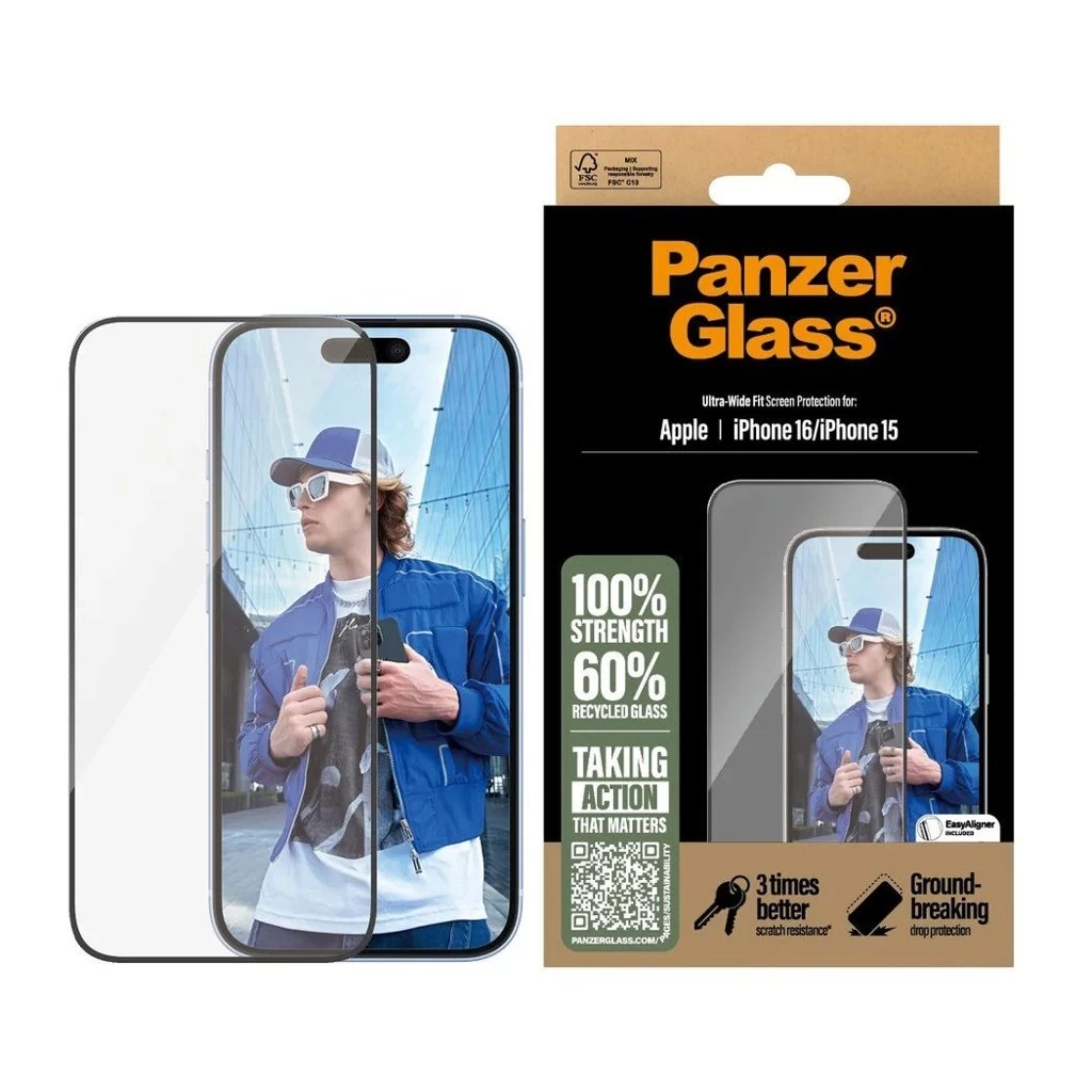 PanzerGlass edzett üveg UWF Apple iPhone 15/16 készülékhez fekete