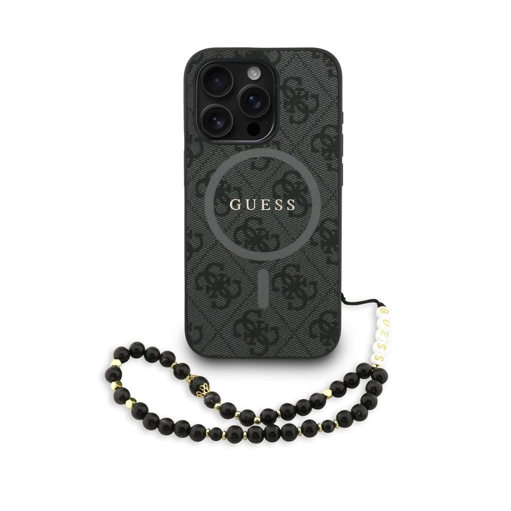 Guess PU Leather 4G Colored Ring Strap MagSafe tok iPhone 15 Pro készülékhez fekete