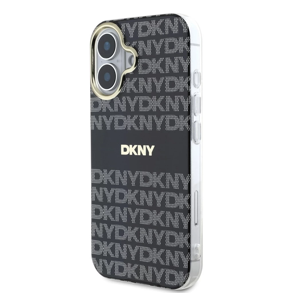 DKNY PC/TPU Repeat Pattern Tonal Stripe Magsafe tok iPhone 16 készülékhez fekete