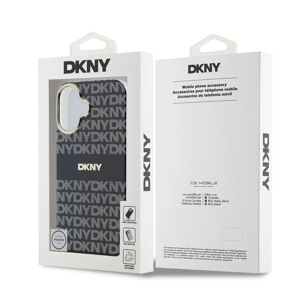 DKNY PC/TPU Repeat Pattern Tonal Stripe Magsafe tok iPhone 16 készülékhez fekete