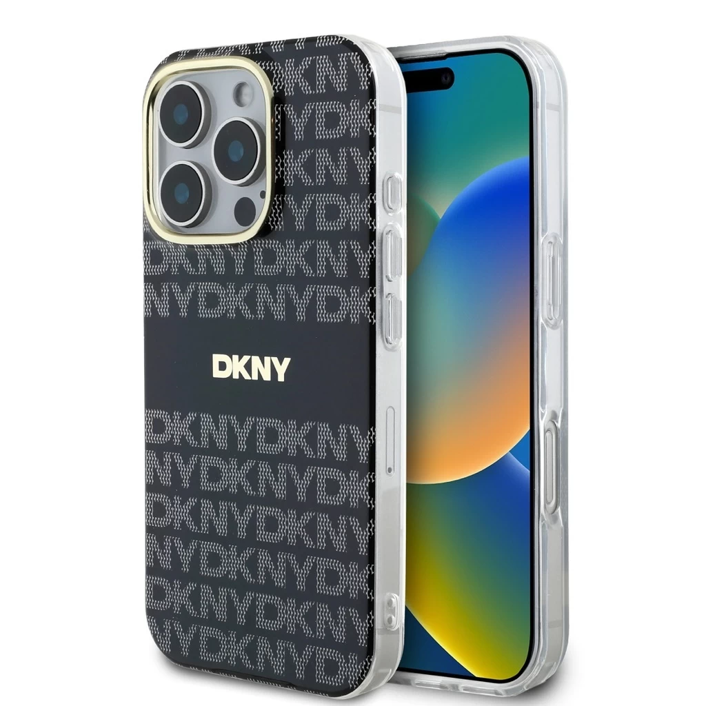 DKNY PC/TPU Repeat Pattern Tonal Stripe Magsafe Tok iPhone 16 Pro Max készülékhez fekete