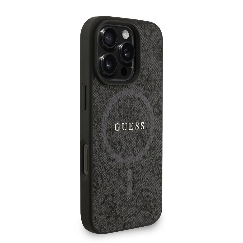 Guess PU Leather 4G Colored Ring Strap MagSafe tok iPhone 16 Pro készülékhez fekete
