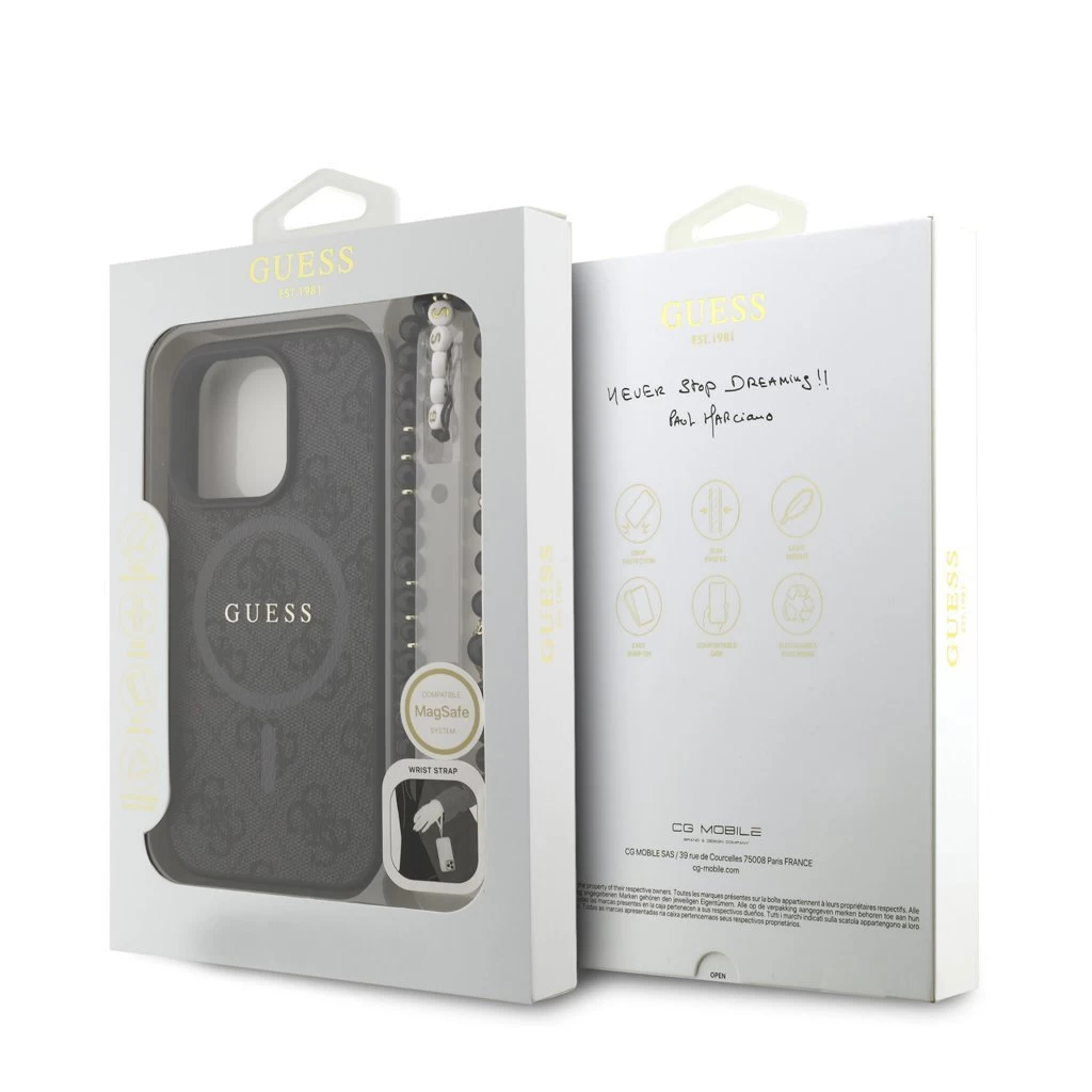 Guess PU Leather 4G Colored Ring Strap MagSafe tok iPhone 16 Pro készülékhez fekete