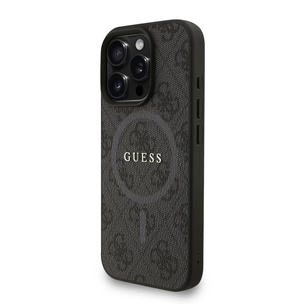 Guess PU bőr 4G színes gyűrűs pánt MagSafe tok iPhone 16 Pro Max készülékhez fekete