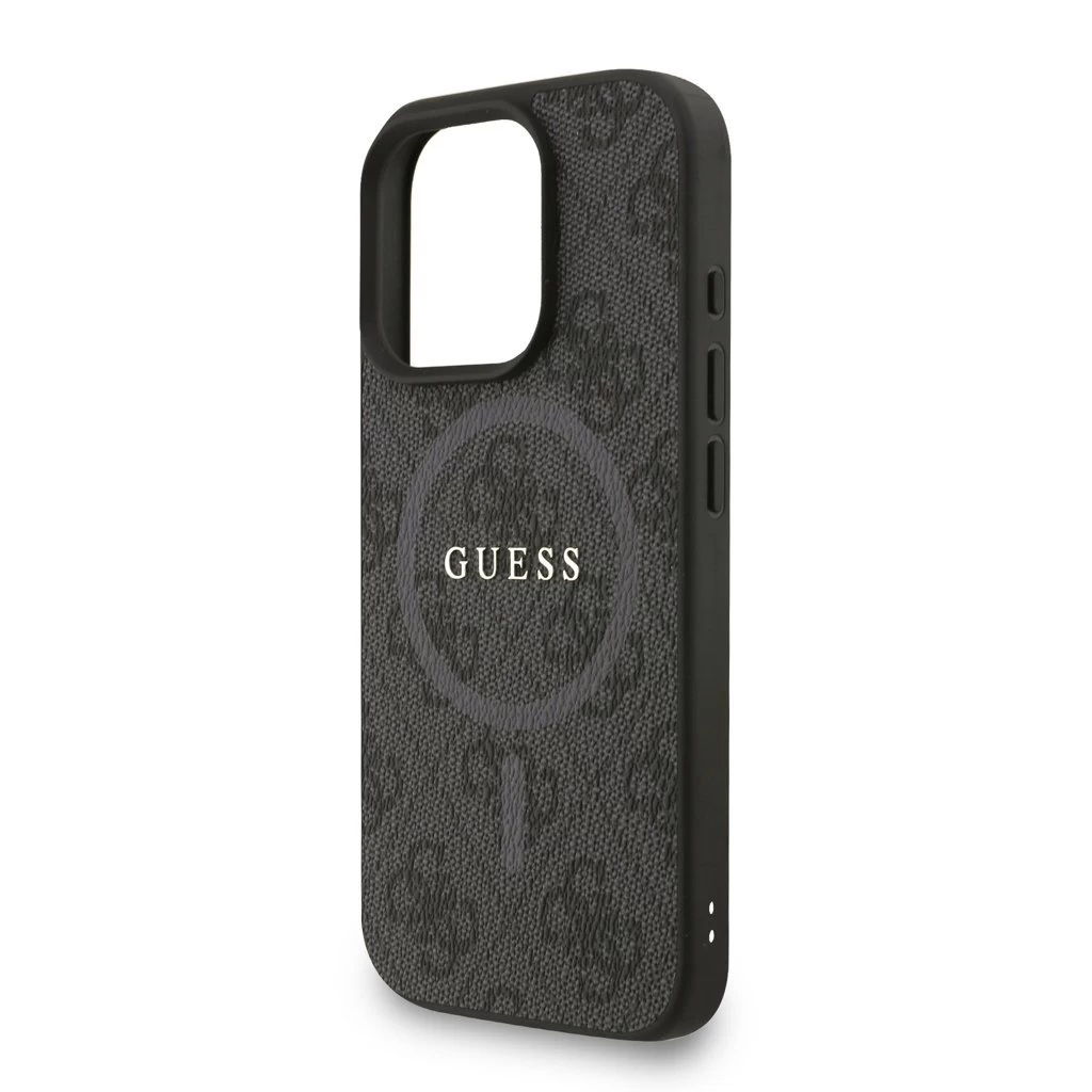 Guess PU bőr 4G színes gyűrűs pánt MagSafe tok iPhone 16 Pro Max készülékhez fekete