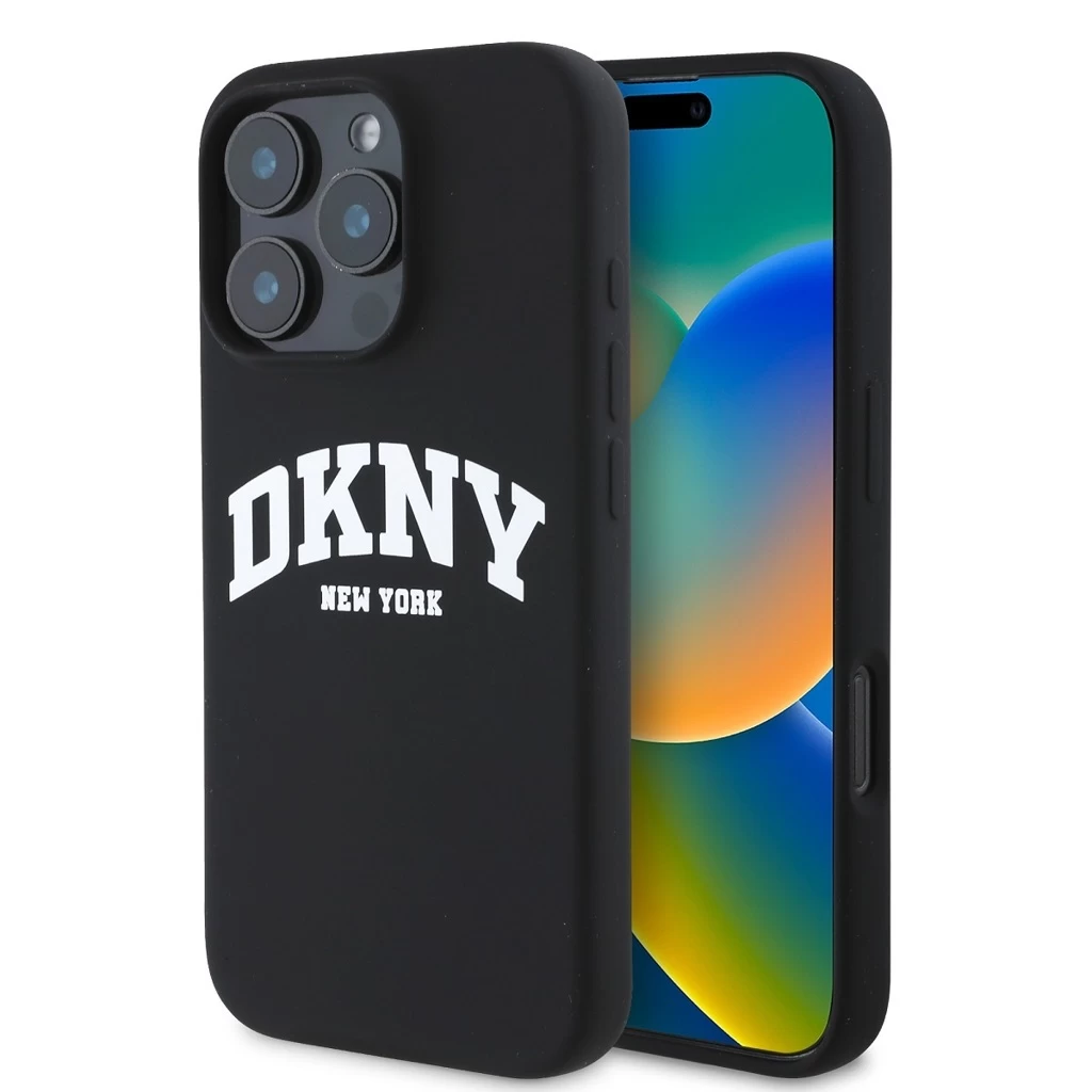 DKNY Liquid Silicone Arch Logo MagSafe tok iPhone 16 Pro készülékhez fekete
