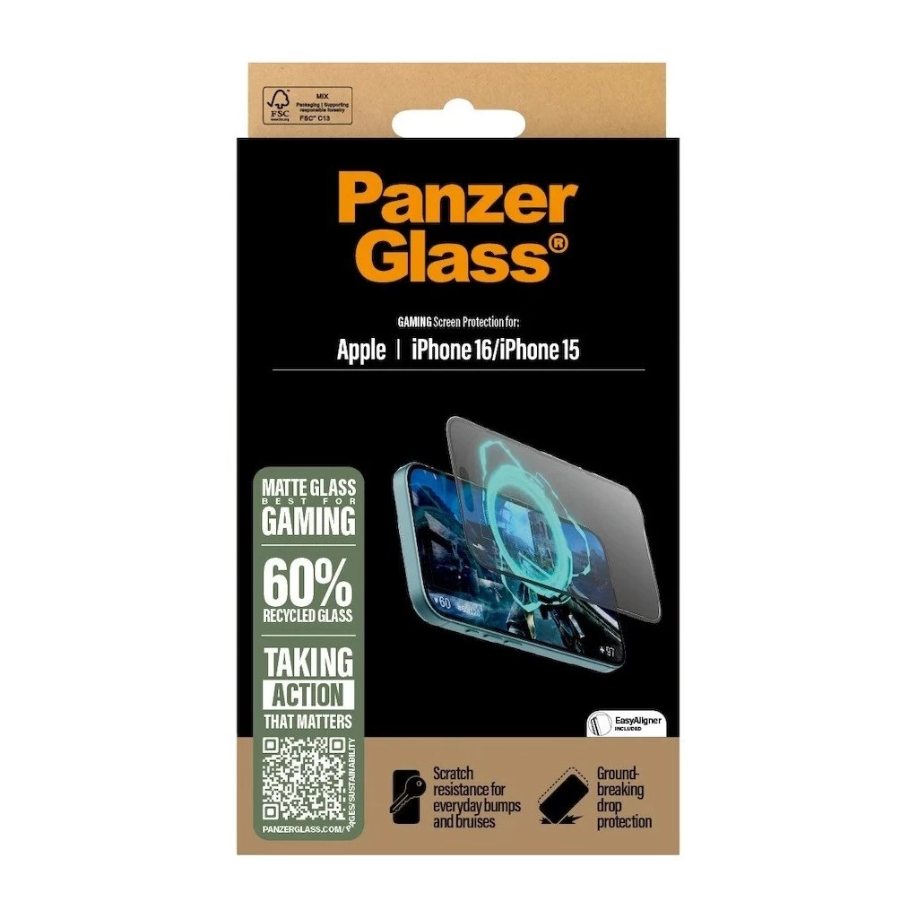 PanzerGlass Tempered Glass Gaming UWF kijelzővédő Apple iPhone 15/16 készülékhez fekete