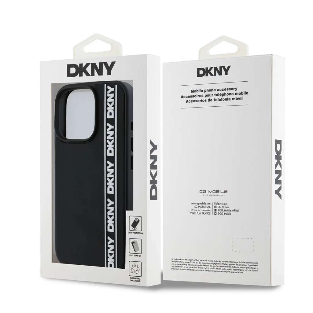 DKNY 3D Rubber Repeat Logo Line tok iPhone 16 Pro készülékhez fekete