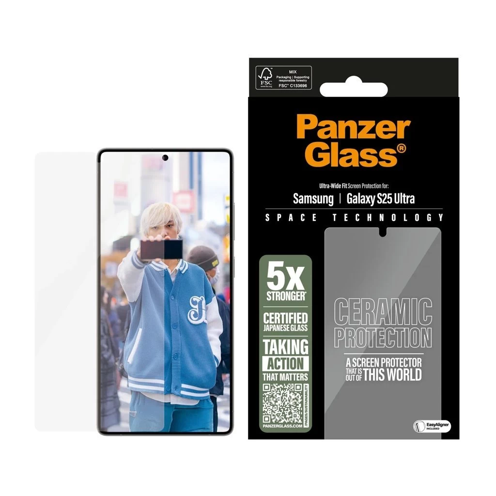 PanzerGlass temperált üveg Ceramic UWF kijelzővédő Samsung Galaxy S25 Ultra készülékhez átlátszó